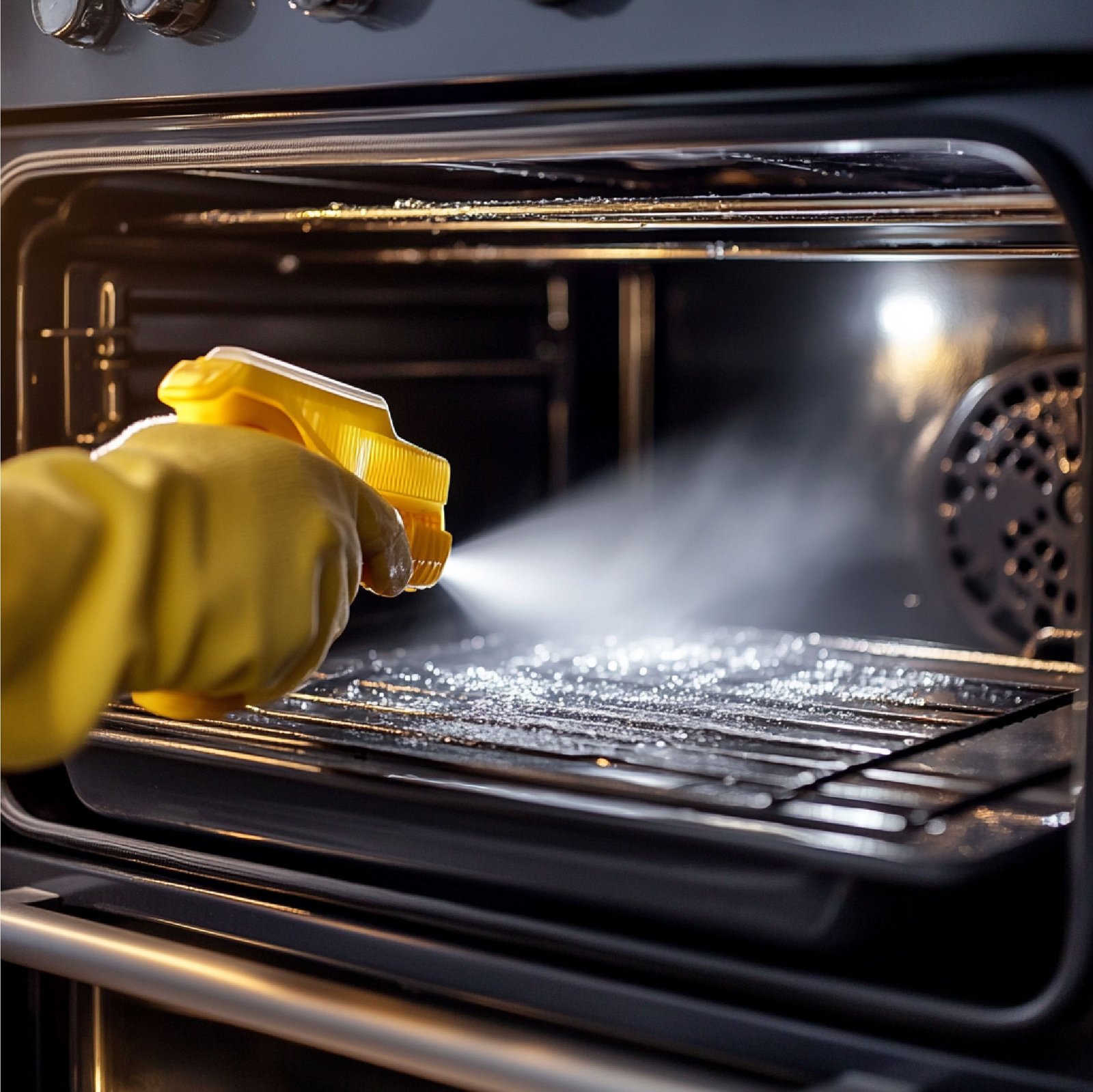 Burnt carbon and grease removal from professional oven cleaning